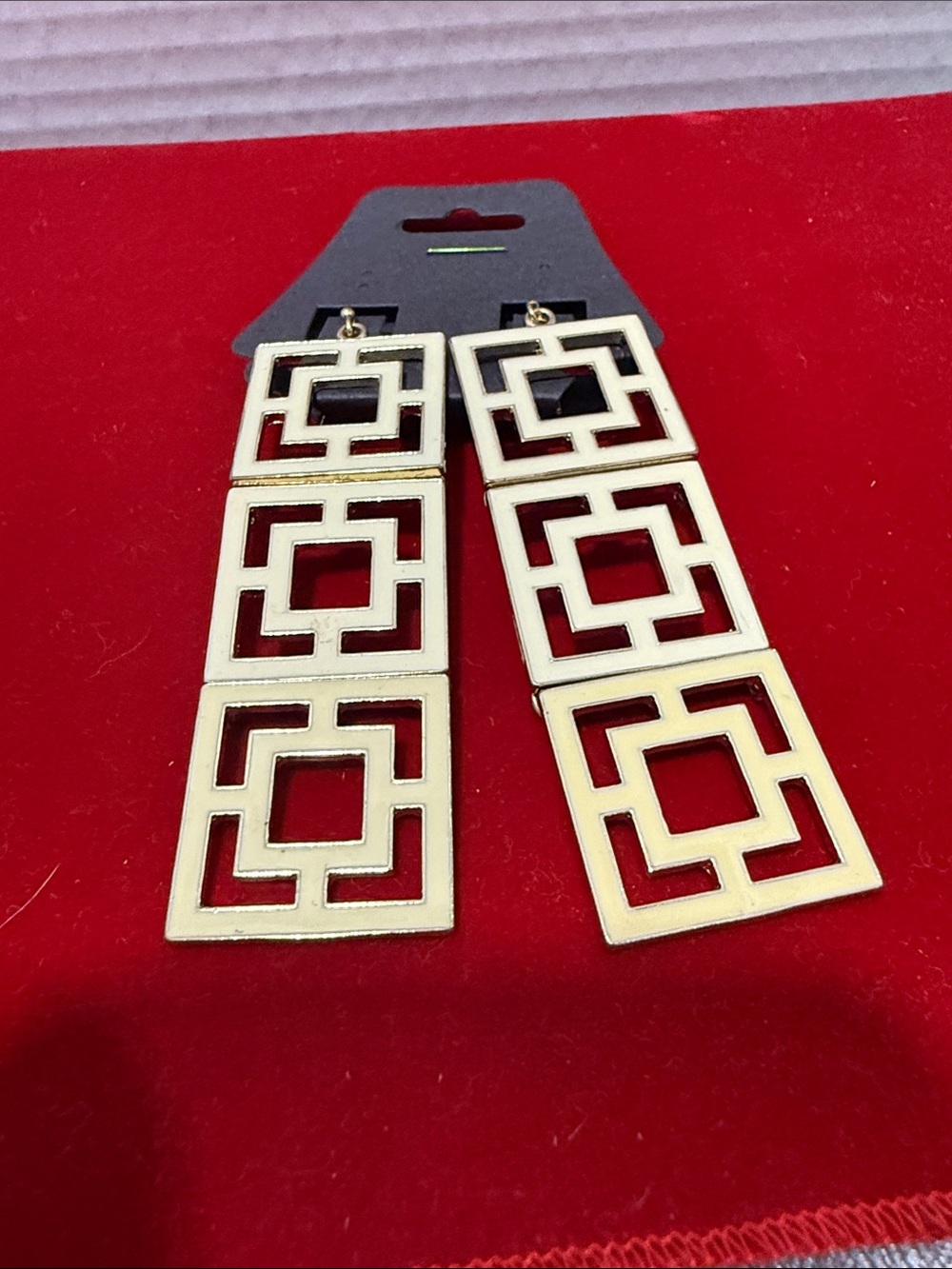 Geometric Square Drop Earrings in Cream and Gold -